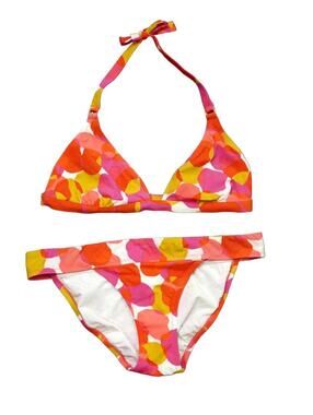 J.Crew 2000s Y2K Bikini Swimsuit Set Size M Geometric Dot Print Halter 2 Piece